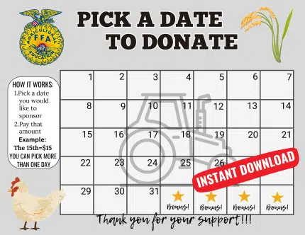 FFA pick a date to donate, Fundraiser, pay the date, ffa fundraiser, sponsor my season fundraiser,