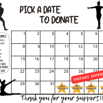 Gymnastics pick a date to donate, gymnastics Fundraiser, pay the date, cash calendar, 31 day gymnastics fundraiser