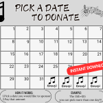 Music pick a date to donate, Band fundraiser, Choir fundraiser, School band fundraiser, Pay for your day calendar fundraiser, calendar