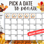 November Thanksgiving pick a date to donate calendar Fundraiser 2024