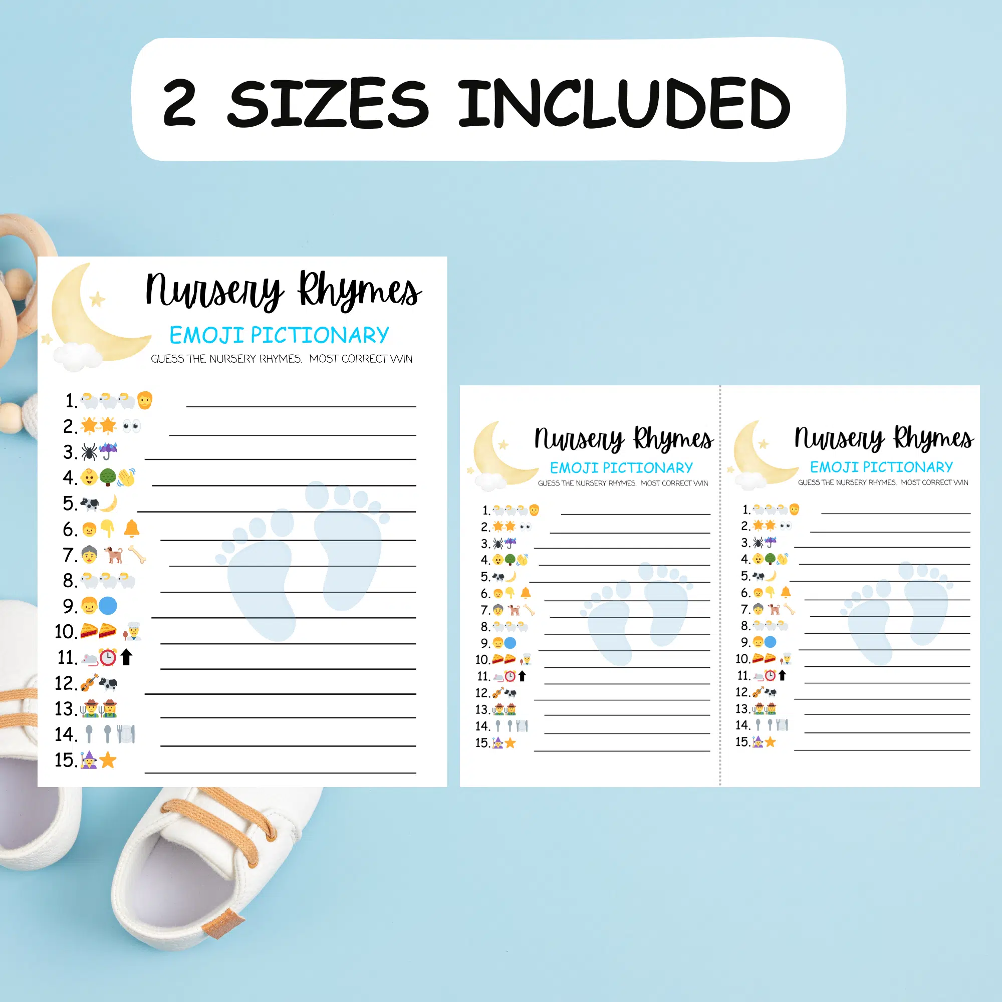 Nursery Rhymes Emoji Pictionary Game, Baby Shower Emoji Game, Game for Nursery Rhymes