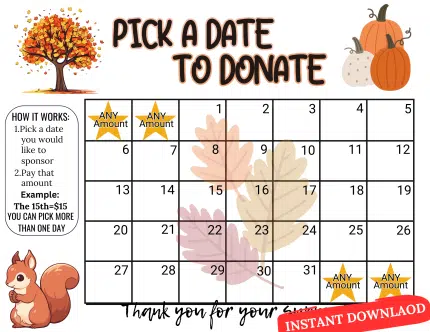 October Fall pick a date to donate Calendar 2024