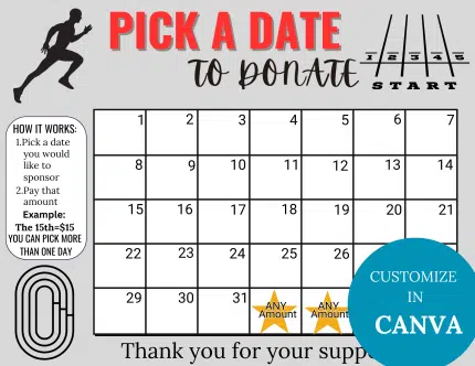 Track & field Cross Country pick a date to donate calendar fundraiser