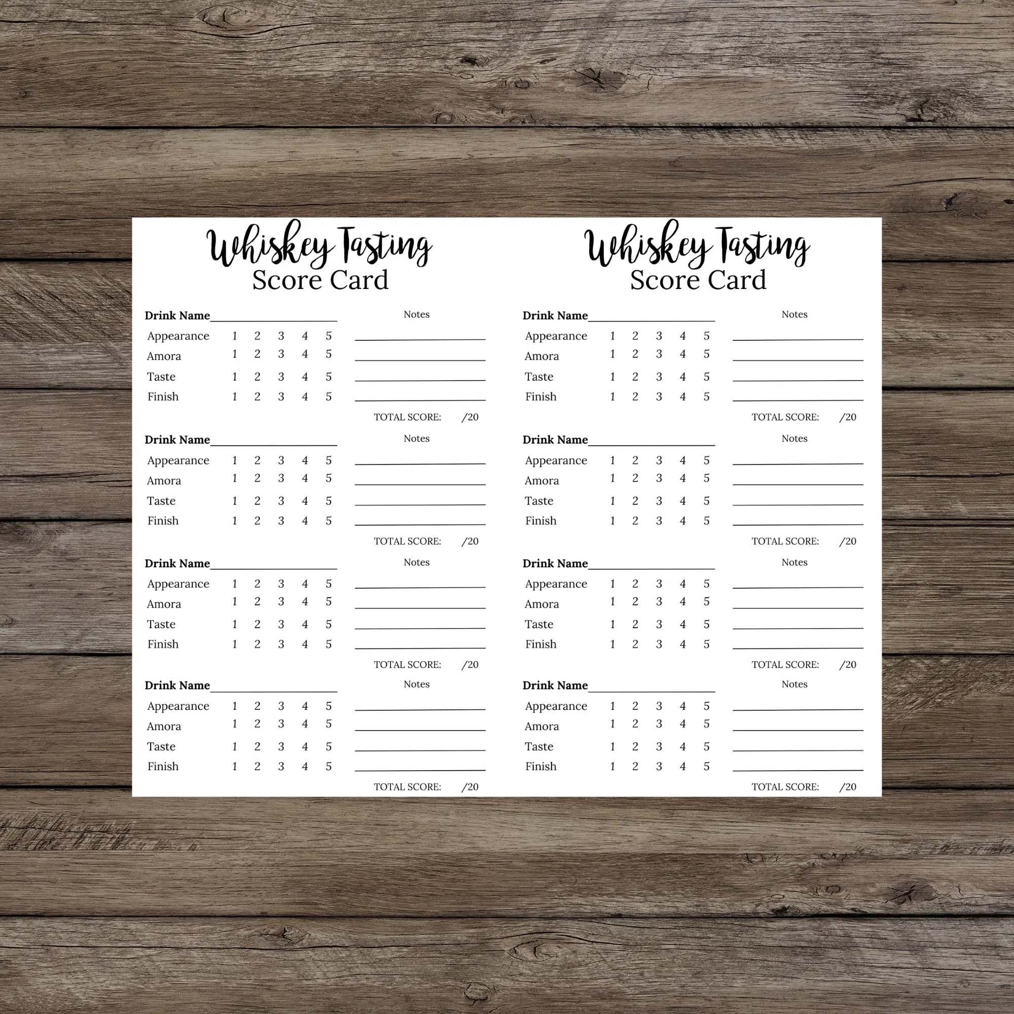 Whiskey tasting scorecard Whiskey tasting notecards