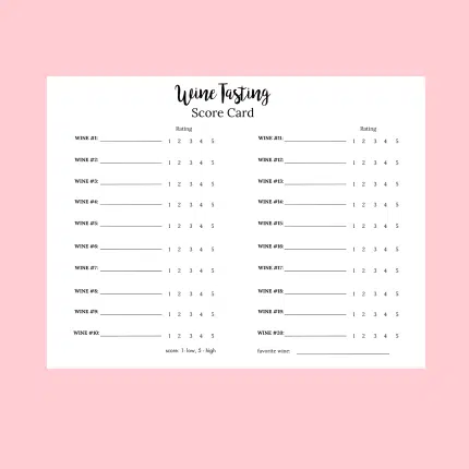 Wine Tasting Score Cards for 20 Wines