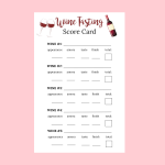 Wine Tasting Score Cards for 5 Wines