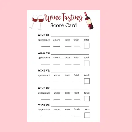 Wine Tasting Score Cards for 5 Wines