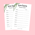 Wine Tasting Score Cards for 8 Wines