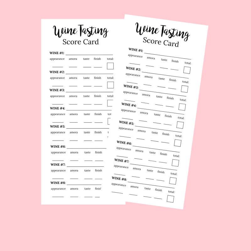 Wine Tasting Score Cards for 8 Wines