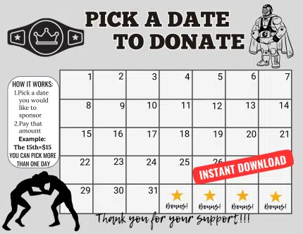 WWE Wrestling Pick a Date to Donate Calendar Fundraiser, wwe fundraiser calendar, donate to the date wrestling