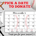baseball November Pick a Date to Donate Calendar Fundraiser