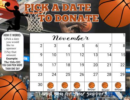 basketball November Pick a Date to Donate Calendar Fundraiser