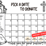 church pick a date to donate calendar, pay the date youth mission trip, church fundraiser, youth mission trip, calendar, sponsor a day, calendar