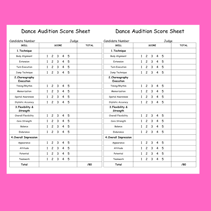 Dance Audition Score Sheet | Dance Team Score Sheet | Dance Competition Team Score Sheet | dance tryout score sheet| Judge Sheet