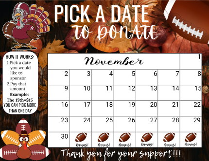 football November Pick a Date to Donate Calendar Fundraiser