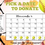 softball November Pick a Date to Donate Calendar Fundraiser