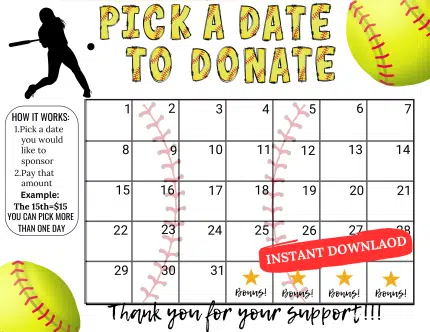 softball pick a date to donate calendar Fundraiser, pay the date