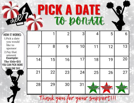 CHEERLEADING December Pick a Date to Donate Calendar Fundraiser