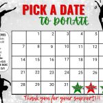 Dance December pick a date to donate, pay the date, Dance Christmas fundraiser calendar, Dance Winter fundraiser calendar, Fundraiser