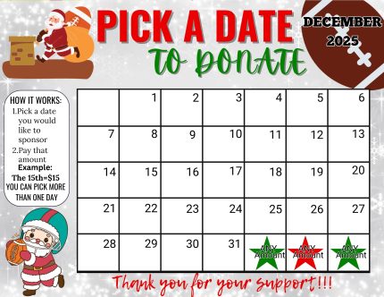Football December Pick a Date to Donate Calendar Fundraiser