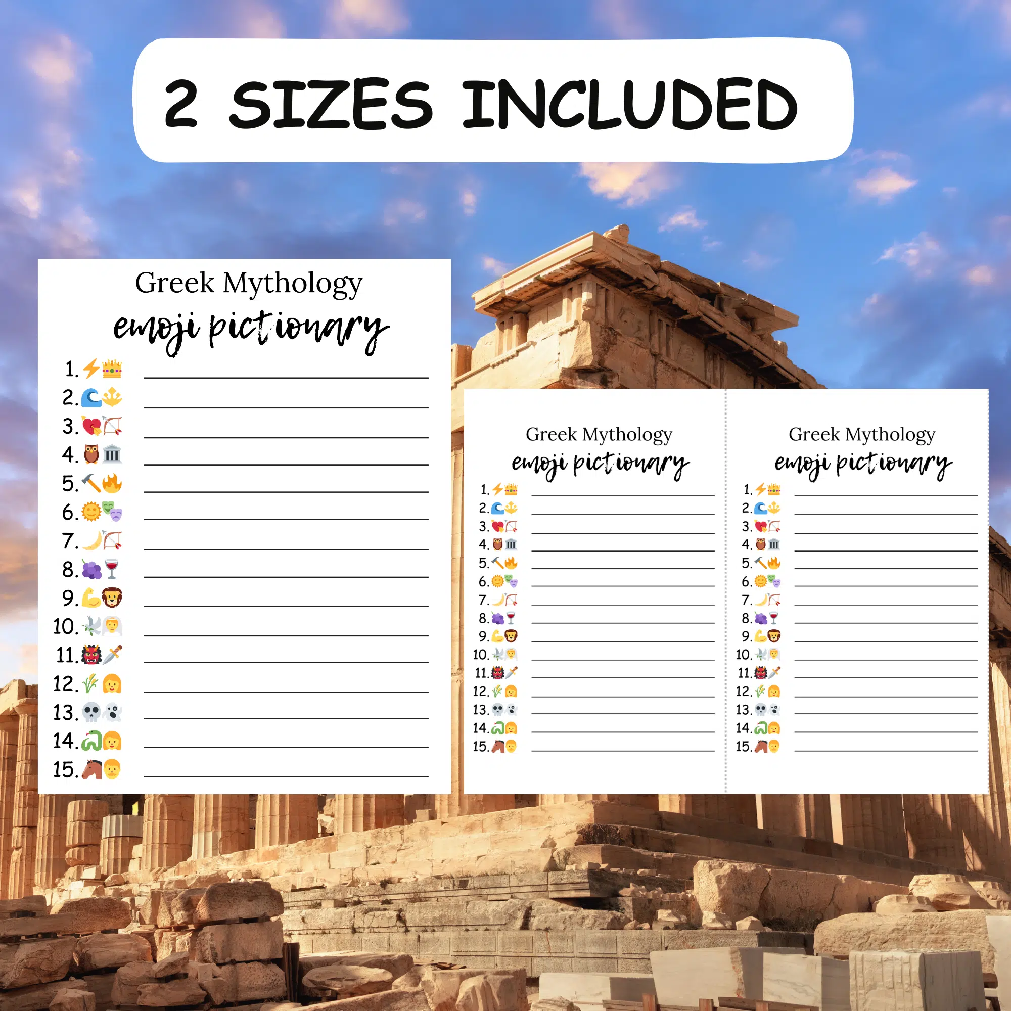 Greek Mythology Emoji Pictionary Game PDF Printable (INSTANT DOWNLOAD) - Image 2