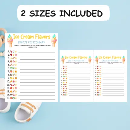 Ice Cream Flavors Emoji Pictionary baby shower party game