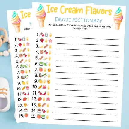 Ice Cream Flavors Emoji Pictionary baby shower party game