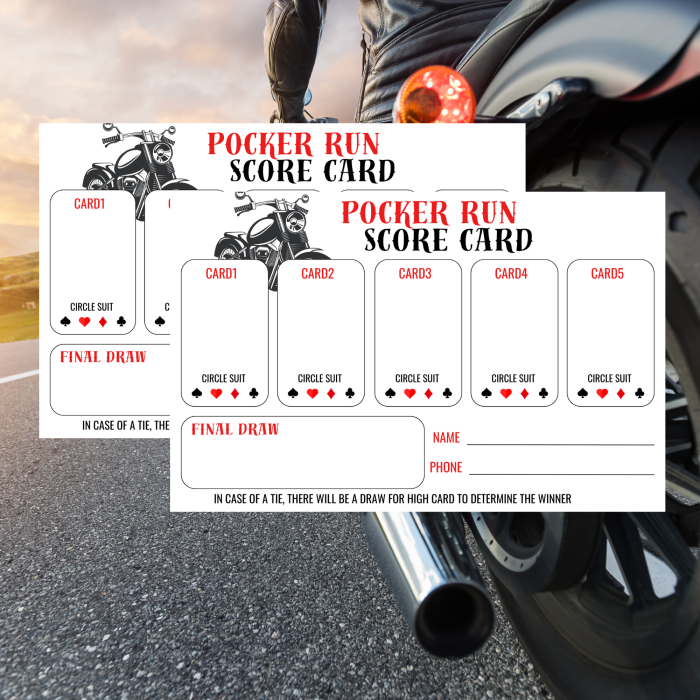 Poker Run Score Card Poker Run Score Card