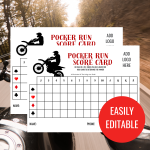Poker Run Score Card Motorcycle