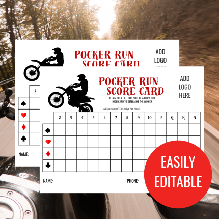 Poker Run Score Card Motorcycle