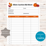 Silent auction bid sheet fall