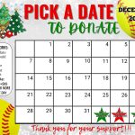 Softball December Pick a Date to Donate Calendar Fundraiser