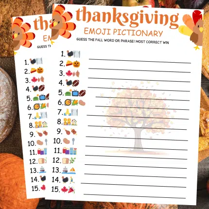 Thankgiving Emoji Pictionary Party Game
