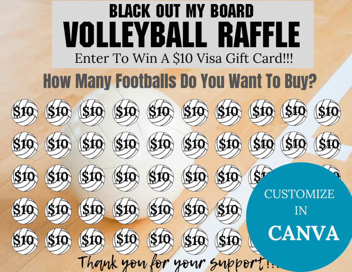 Volleyball Black out my board, Volleyball raffle, flyer, volleyball fundraiser, pick a date to donate, pay the date, volleyball calendar