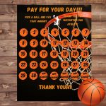 Basketball pick a date to donate, Basketball Fundraiser, pay the date, black out my board, Basketball calendar fundraiser, team fundraiser