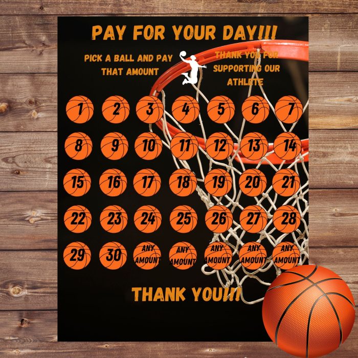 Basketball pick a date to donate, Basketball Fundraiser, pay the date, black out my board, Basketball calendar fundraiser, team fundraiser