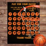 Basketball pick a date to donate, Basketball Fundraiser, pay the date, black out my board, Basketball calendar fundraiser, team fundraiser