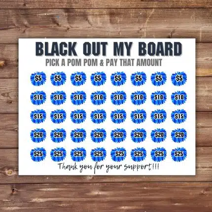 Cheer black out my board, pick a date to donate Fundraiser, Orange pay the date, cheerleading, sponsor my season fundraiser cheer, pom pom