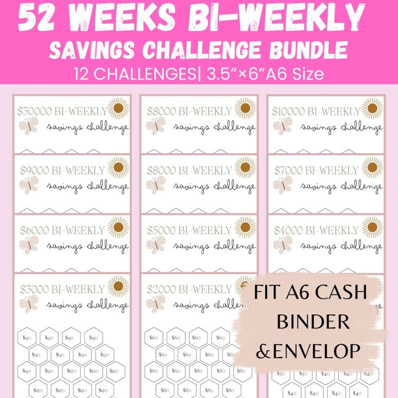 A6 Bi-Weekly Savings Challenge Printable Bundle
