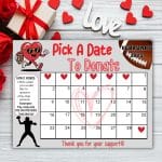 Football February pick a date to donate Valentines Calendar Fundraiser