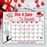 Gymnastics February pick a date to donate Valentines Calendar Fundraiser