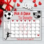 Soccer February pick a date to donate Valentines Calendar Fundraiser
