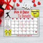 Softball February pick a date to donate Valentines Calendar Fundraiser