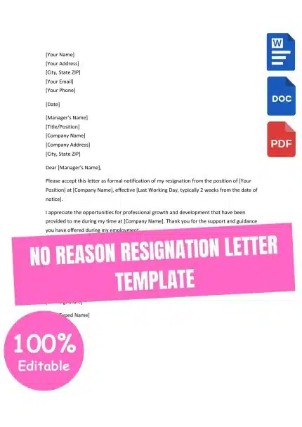 NO REASON RESIGNATION LETTER TEMPLATE
