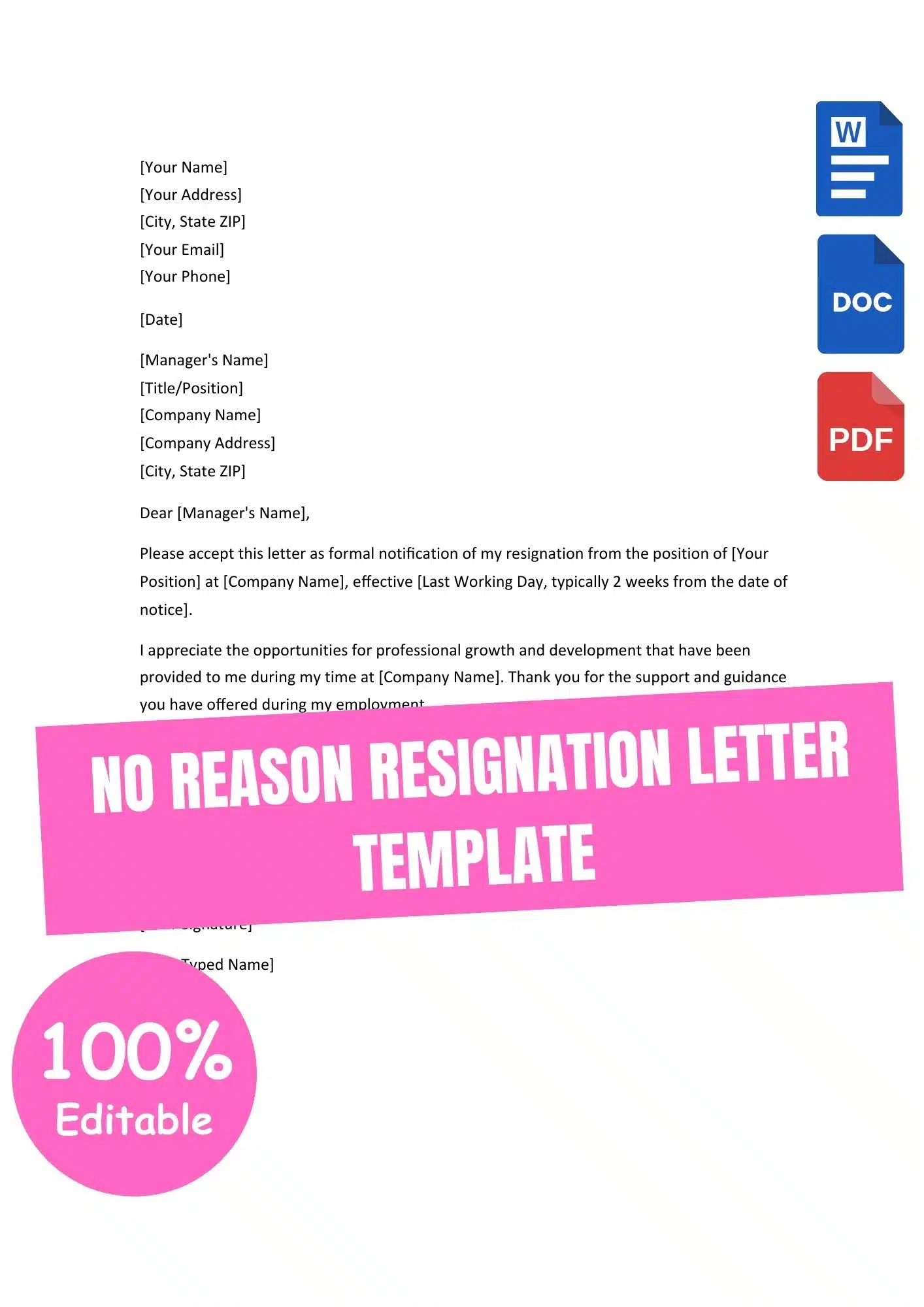 NO REASON RESIGNATION LETTER TEMPLATE NO REASON RESIGNATION LETTER TEMPLATE