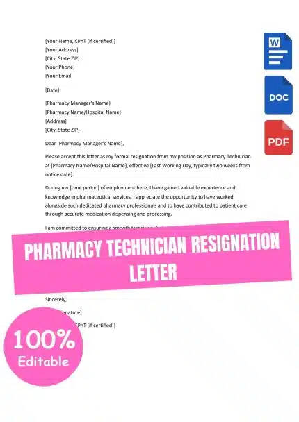 PHARMACY TECHNICIAN RESIGNATION LETTER