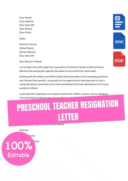 PRESCHOOL TEACHER RESIGNATION LETTER