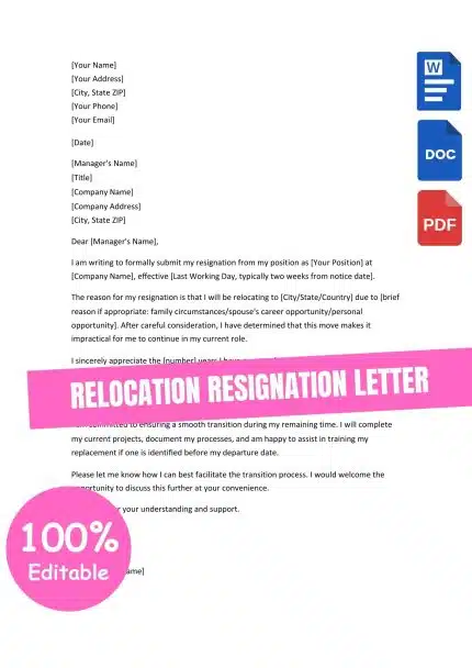 RESIGNATION LETTER DUE TO RELOCATION