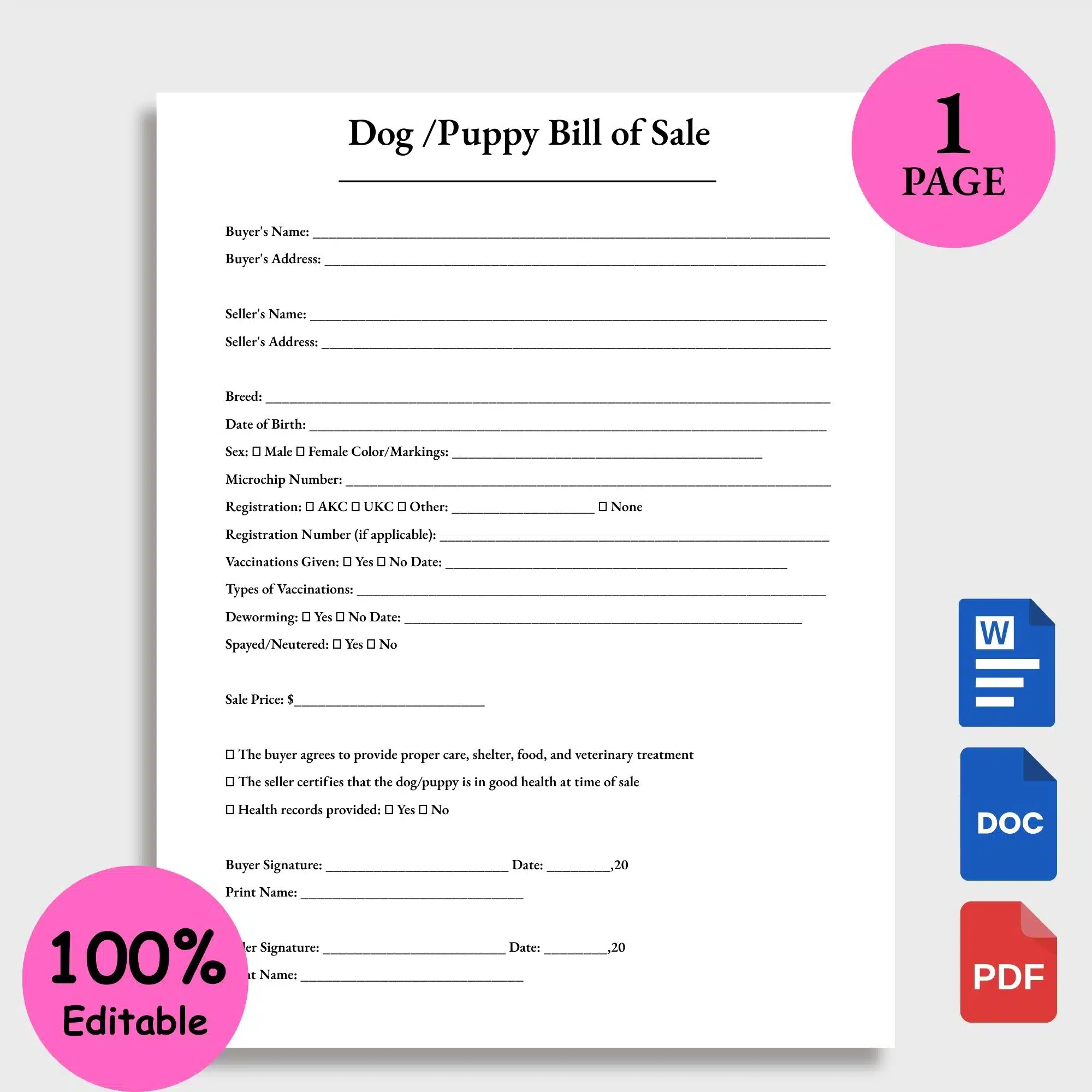 Dog Puppy Bill of Sale