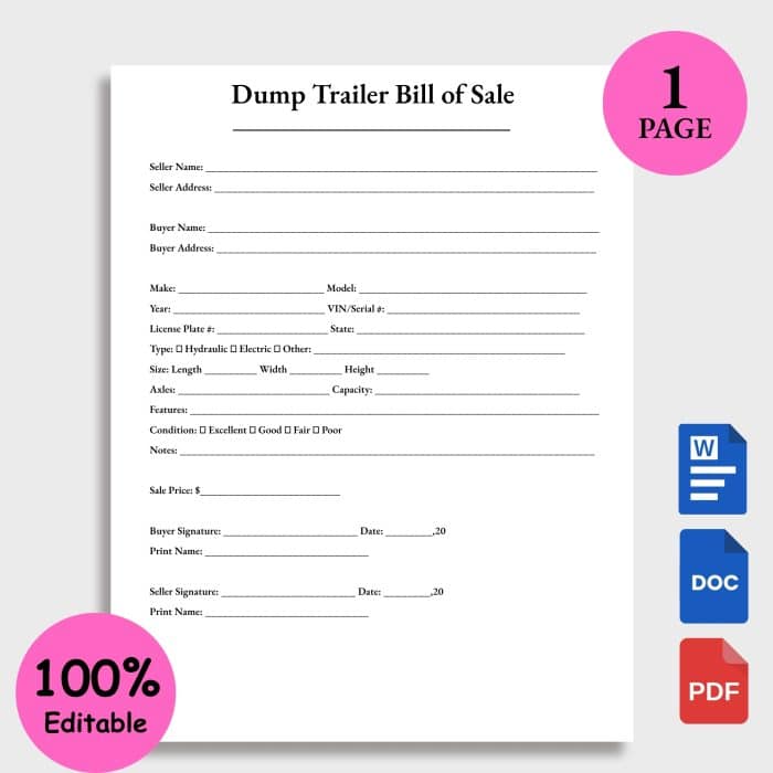 Dump Trailer Bill of Sale